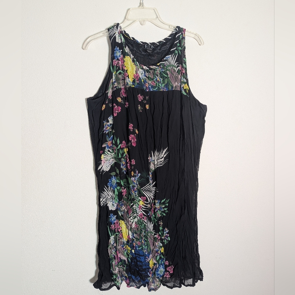 Vasna Womens Dress Crinkle Colorful Floral Beaded Neckline‎ Multicolor Size XL